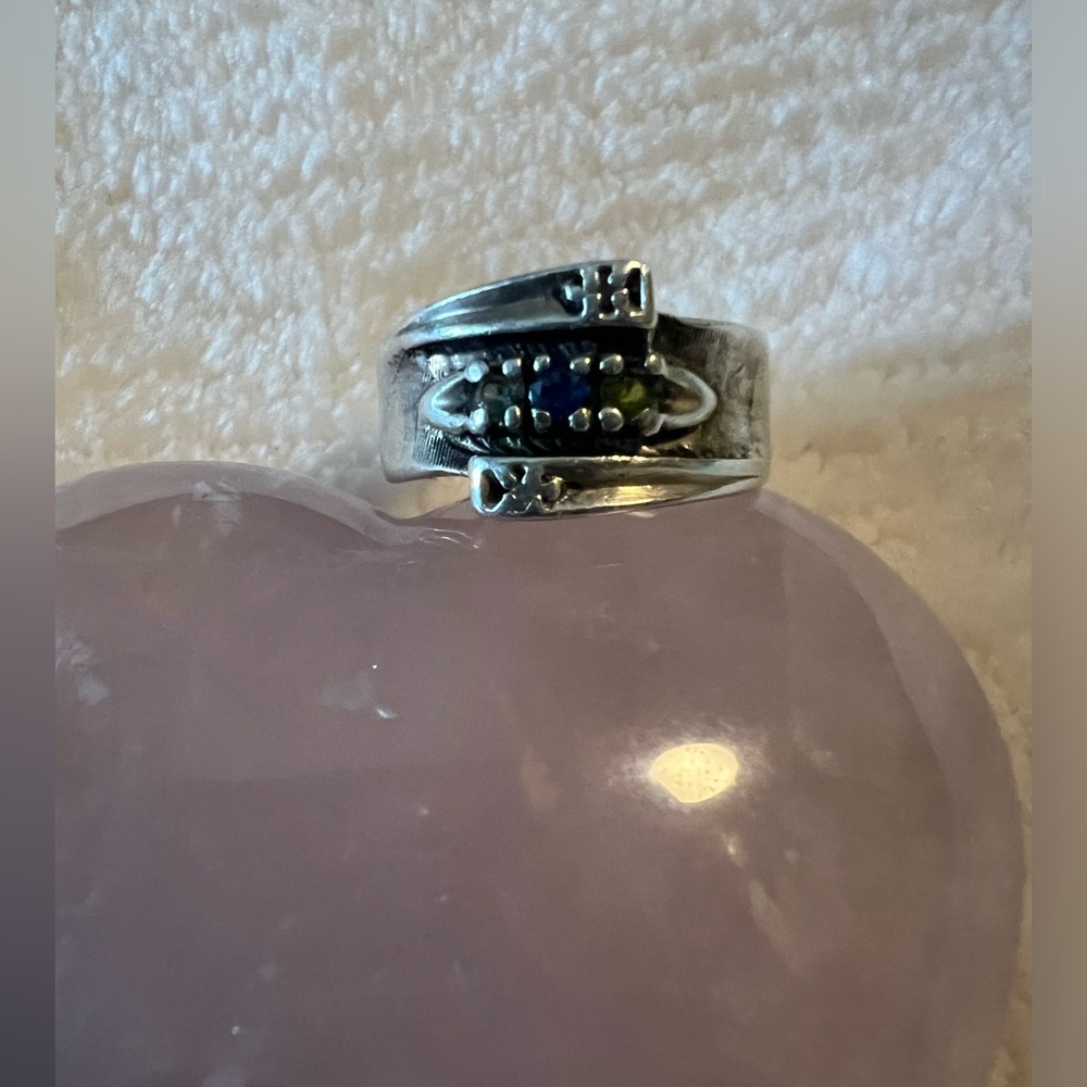 Genuine Native Thunderbird Hopi Vintage Diamond, Sapphire, Topaz, Citrine Ring